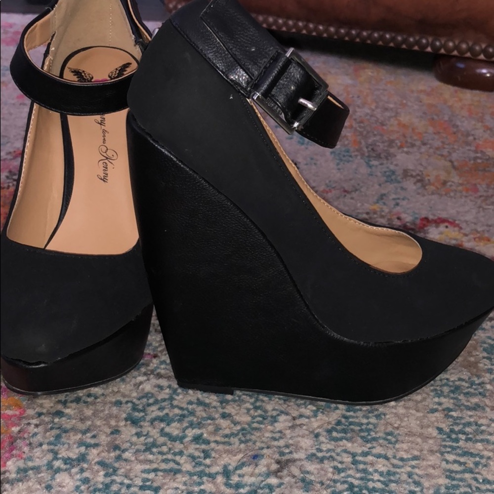 Black suede platform wedges - Picture 3 of 4